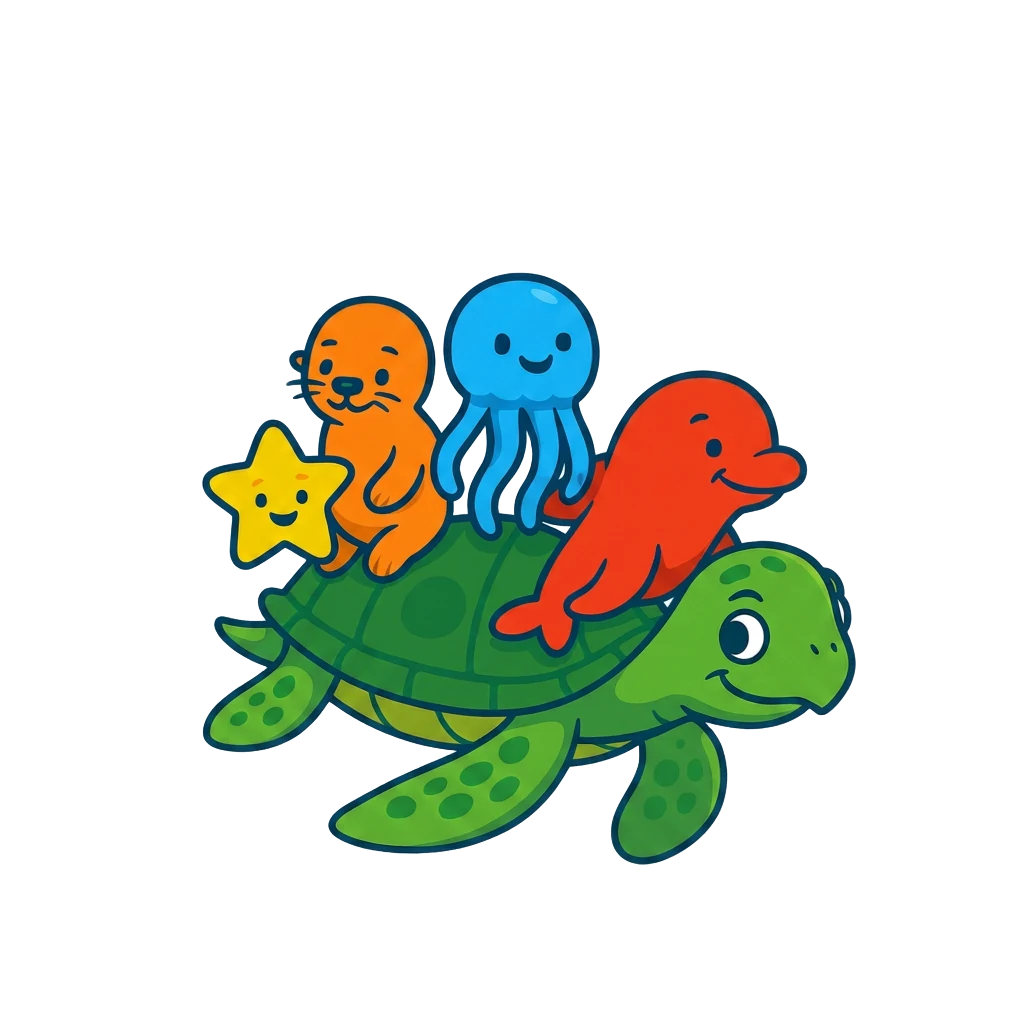 HealthSPORT Swim School turtle-and-friends mascot
